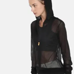 talitha fashion Stylish Black Sheer Mesh Jacket for Women – Trendy, Lightweight, and Breathable Full Sleeve Zip-Up Hoodie – Perfect for Casual, Gym, and Outdoor Wear image 4