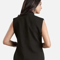 fab curate with tagline curate your own fabric Fabcurate Stunning Jacket for Women Black| Shawl Collar & Sleeveless Jacket for Ladies | Fashionable Casual wear image 2