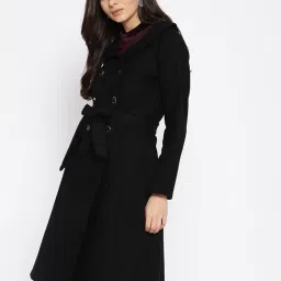 poshbery Athena Women Black Solid Longline Overcoat image 2
