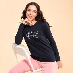 enamor Essentials Full Sleeve Round Neck Slim Fit Stretch Cotton Lounge Tshirt for Womens-E157 image 4