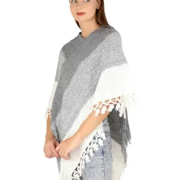 manra Women's and Girls Winter Warm Knitted Wool V- Neck Stripe Fringe Tassel Poncho Wrap Shawl Cape for Cold Weather, Casual & Festive Occasions image 3