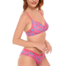 luzwe Women's Cotton Flower Printed Non Padded Bra & Panty Regular Lingerie Set Combo Pack of 3 image 3