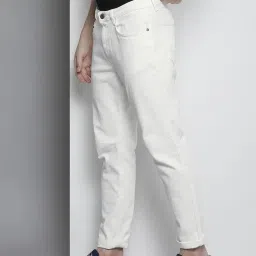 the indian garage co Men's Stretch Fit Mid Rise Carrot Fit Solid Mid-Rise Stretchable Jeans image 1