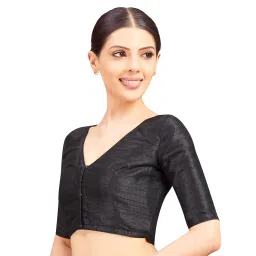studio shringaar Women Readymade Raw Silk V Neck Saree Half Sleeve Blouse image 3