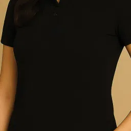 juneberry Pure Cotton Half Sleeves Regular Fit Plain Solid Classic Polo Colored Collar T-Shirt for Women (Colors: Olive, Maroon, Navy, Black, Green & Orange) image 3