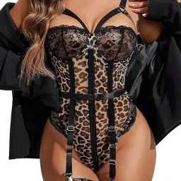 for you for me Womens Sexy Lace Lingerie Bodysuit – Sheer Mesh Underwire Teddy with Garter Straps & Harness Details, Adjustable Straps, One-Piece Lingerie, Valentine’s Day, Honeymoon image 1