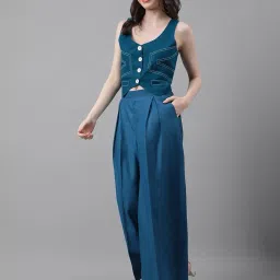 trymisfit Women's Two-Piece Outfit – Sleeveless Button-Front Vest and High-Waisted Wide-Leg Pants Set – Casual Chic Co-Ord Set for Work, Travel, and Everyday Wear image 1