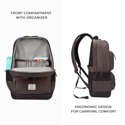 gear Vintage Boxy 26L Medium Faux Leather Laptop Backpack (Brown - black) image 3