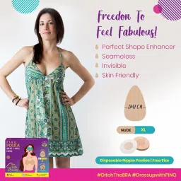 pinq polka Breast Lift Tape Pasties 6 Pcs DD-E Cup Size with 10 Nipple Pasties & Reusable Nipple Cover 10 Cm|Shape Enhancer Body Tape|Skin Friendly, Push Up Tape | Nude Color- Combo of 18 pcs image 1