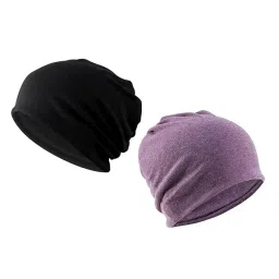 myaddiction 2 Pieces Cotton Slouchy Baggy Beanie Chemo Hat Slouchy Cap Purple+Black image 3