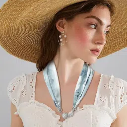 devil Women Silk Scarf Necklace Magnetic Buckle with Rhinestone Small Neckerchief Clavicle Chain Headdress Pendant Scarf (Multicolor) image 1