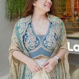 artyfly Ready To Wear indo-Western Chinon Silk 3-Piece Set – Dhoti, Blouse & Shrug with Cording Work wedding party bollywood image 1