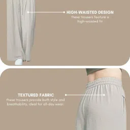 greciilooks Textured Trousers for Women | Women Loose Fit Trousers | Women's High-Waisted Pant | Women Trousers Pants | Korean Trousers for Women image 3