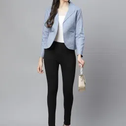 cottinfab Women Black & White Striped Open Front Blazer image 5