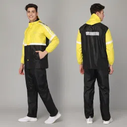 the clownfish Men's Waterproof Casual Style Polyester Double Coating Reversible Raincoat With Hood And Reflector Logo At Back For Night Travelling image 2