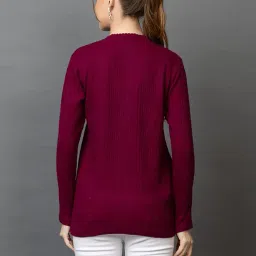 wear lusso Women's Woolen V-Neck Buttoned Full Sleeve Cardigan Self Design Soft Wool Fabric Winter Wear Pure Wool Sweater with Pockets Stylish Outdoor and Office Wear Girls image 1