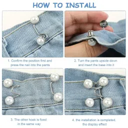 amiqus Pearl Waist Buckle for Jeans, Detachable Button Pins, No-Sew Waist Tightener, Silver, (2 Pcs) image 1