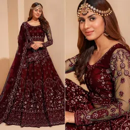 zaalima fashion with z logo Women's Embroidered Semi-Stitched Net Lehenga Choli image 4