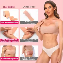 akhirah Boob Tape Kit - Instant Boob Tape with 10 Nipple Pasties for Fashion with 36 Strips Double Sided Tape for Clothes &1 Pair Reusable Nipple Cover for Women Beige image 3