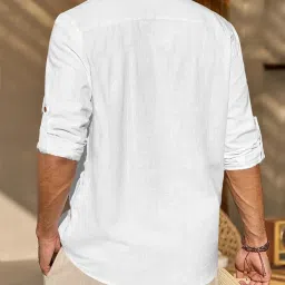 zombom Men's Cotton Blend Solid Full Sleeve Short Kurta Shirt with Mandarin Collar image 2