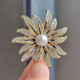 syga Brooch Pin Fashion Crystal Rhinestone Jewellery Pin Vintage Clothing Accessories Decoration Pearl Sunflower Brooches For Women- S235 image 5
