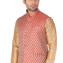 vastramay Men's Black Cotton Silk Blend Ethnic Jacket image 3