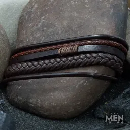 the men thing Leather Bracelet for Men - American Style Brown Genuine Leather Multi-Layer Braided Bracelet with 100% Stainless Steel Magnetic Buckle for Men & Boys image 4