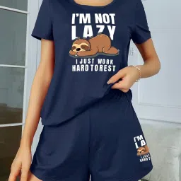 smowkly Women's Cotton Half Sleeve T-Shirt & Short Pyjama Set || Printed Top & Shorts Nightsuit Pair for Women || Casual Two-Piece Co-Ords Outfits image 1