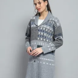 monte carlo Womens Self Design Grey Collar Neck Full Sleeve Cardigan_1243691CC-1 image 2