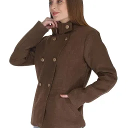 aol Women's Double Breasted Woollen Pea Coat with Hi-Neck Option image 1