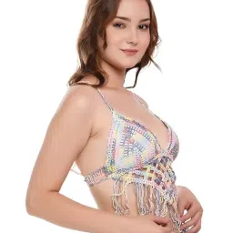 icw Women Beachwear Crochet Halter Neck Padded Bikini Backless Bralette Crop Top DN1253 (in, Alpha, XS, Regular, Pattern 1) image 1
