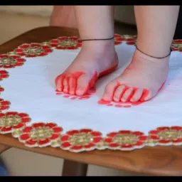 yasamazing Bride's and New Born Baby Welcome Embroidered kutchi Working Modern Welcome Footprint Handprint Cloth Kanku Pagla Rumal image 5