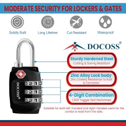 docoss Metal TSA Lock, Number Password Combination Luggage Travel Bag Locks - Pack of 1 (Black) image 2