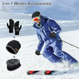 wildstich Cap & Gloves for Men & Women | Soft Knitted Woollen Lightweight Warm Beanie Cap & Gloves | Set of Beanie Cap, Neck Warmer & Winter Gloves for Men & Women | image 2