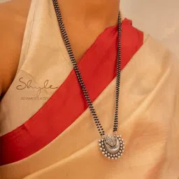 shyle 925 Sterling Silver Mangalsutra Necklace | Mizoya Chandra Embossed Versatile Mangalsutra | Well Stamped with 925 | Handcrafted Oxidized Silver Mangalsutra Necklace image 4