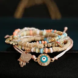 shining diva fashion Bohemian Stackable Multilayer Hamsa Hand Evil Eye Lucky Protection Bracelets Multicolor Crystal Charm Beaded Bracelet for Women Girls image 2