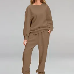 q - rious Women Oversize Sweatshirt & Joggers Track Suit Co-ord Set, Black,Brown,Grey,(S-XL) image 4