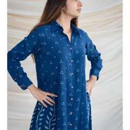 iklo Women's Indigo Dabu Printed Slub Cotton Kurta | Handcrafted Ethnic A-Line Kurti | Festive & Casual Wear | Breathable Pure Cotton image 4
