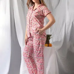 clovia Night Suits for Women, Night Dresses for Women, Pyjama Set for Women, Cotton Night Suit for Women, Night Wear for Women, Lounge Wear Set for Women - Printed Shirt & Pyjama image 2