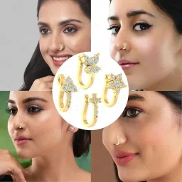 vama FASHIONS Golden without Hole Non Piercing Clip on Nose pin Pressing Type Press Nose ring Studs for Women & Girls - 4 Pcs image 4