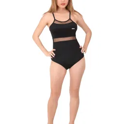 crevox Padded Solid Black Net Single Piece Swimwear/Swimsuit for Womens and Girls (100% Nylon) image 1