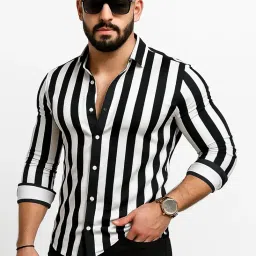 uiriuy Men's Slim Fit Vertical Stripe Casual Shirt – Full Sleeve Button-Down Stretch Cotton Shirt for Stylish Everyday Wear image 2