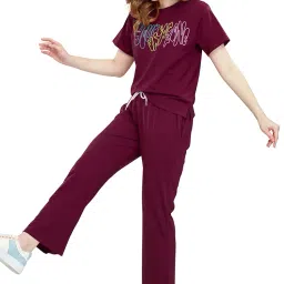 zeyo Women's Cotton Typography Wide Bottom Night Suit Set Of Top & Pajama Set image 5