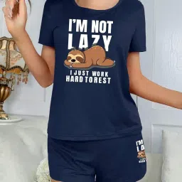 smowkly Women's Cotton Half Sleeve T-Shirt & Short Pyjama Set || Printed Top & Shorts Nightsuit Pair for Women || Casual Two-Piece Co-Ords Outfits image 3