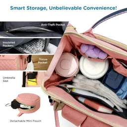 Mee Mee Tiny Treks Baby Diaper Bag Backpack with Foldable Bassinet & Changing Station | Waterproof Maternity Travel Bag for Moms | USB Port, Insulated Bottle Holder & Pacifier Holder image 4