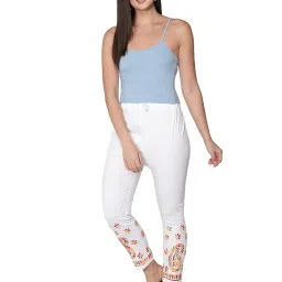 seva chikan Hand Embroidered White Cotton Lucknawi Chikankari Trouser Pants for Womens SCL11008 image 5