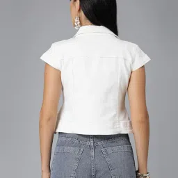 style quotient Women Off White Denim Open Front Regular Shrug image 3