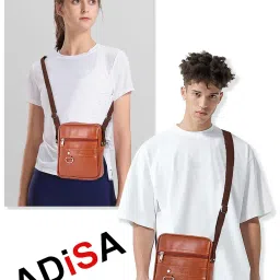 adisa Faux Leather Unisex Sling Cross Body Travel Office Messenger Bag (MS9011-TAN) image 5