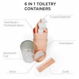shithi enterprises SHITHI 6-in-1 Travel Toiletry Kit for Men & Women – Compact Travel Essentials Organizer with Dispensers, Toothbrush Holder, Comb, Mirror, Cup & Towel | Perfect for Trips & Students Abroad image 1