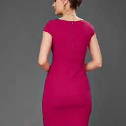 miss chase Women's Solid V-Neck Cap Sleeves Polyester Side Pocketed Knee Long Dress (Plus image 4